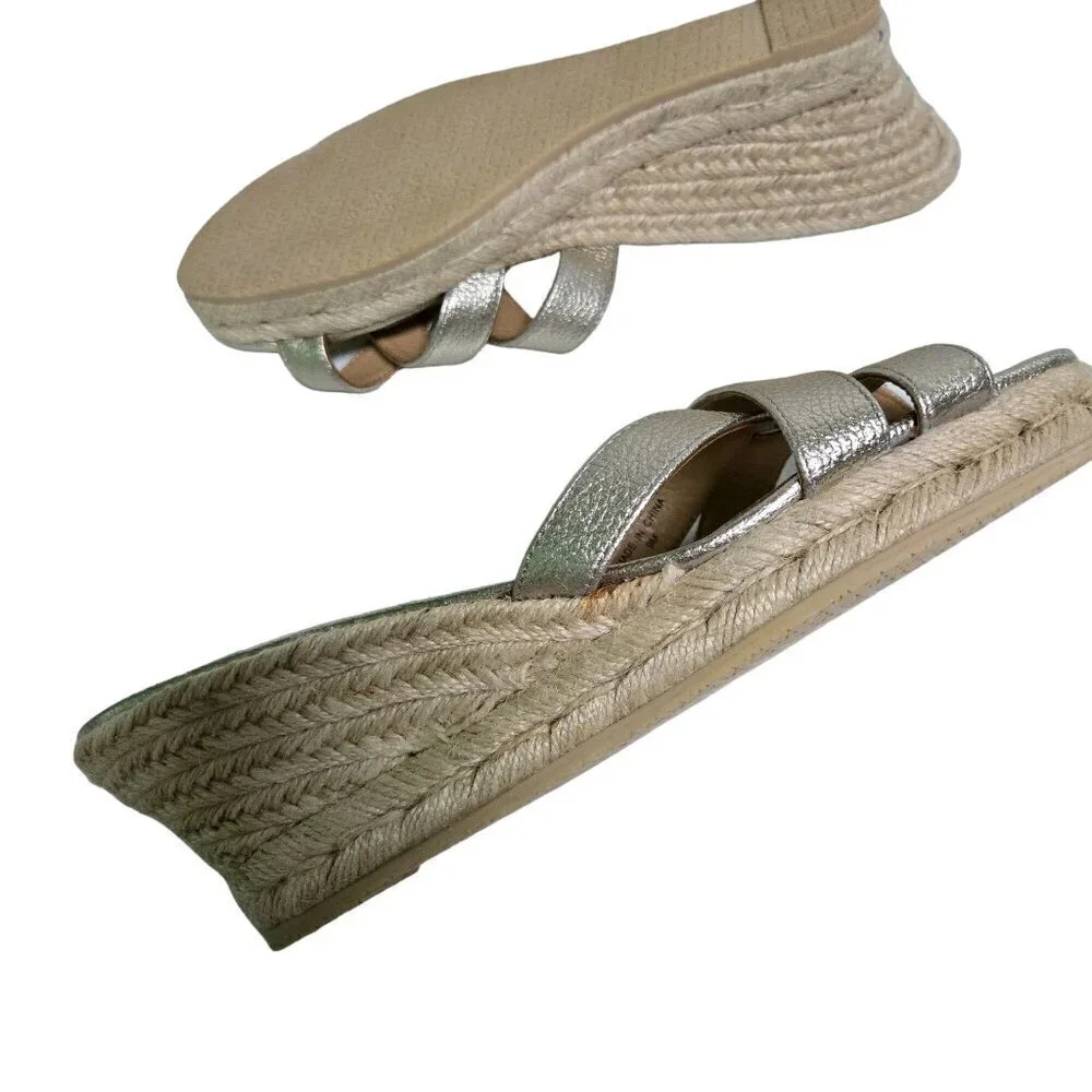 Talbots Gold Espardrille Wedge Slide Sandals Size 9M